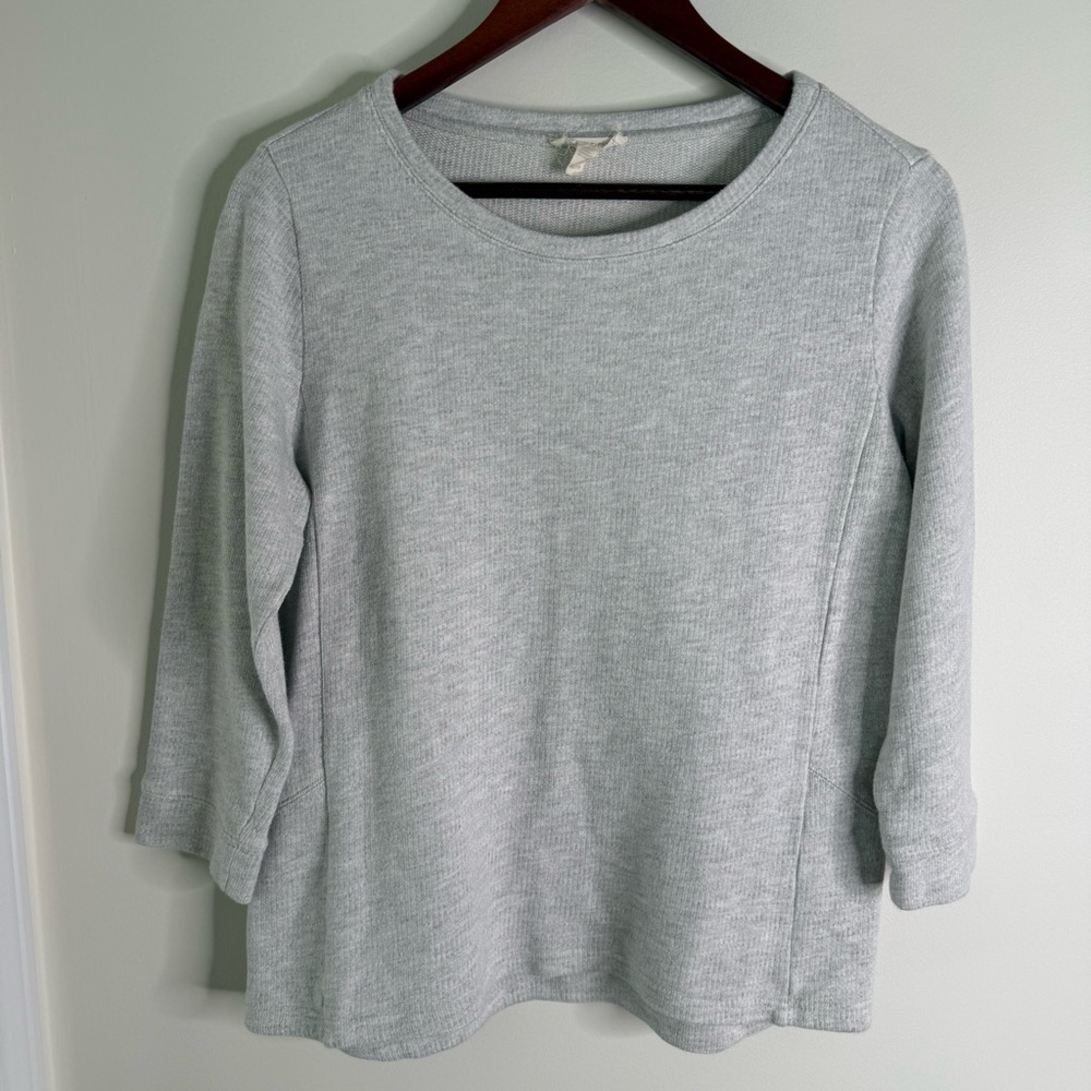 Eileen Fisher 100% Organic Cotton Grey 3/4 Sleeve Top Size XS